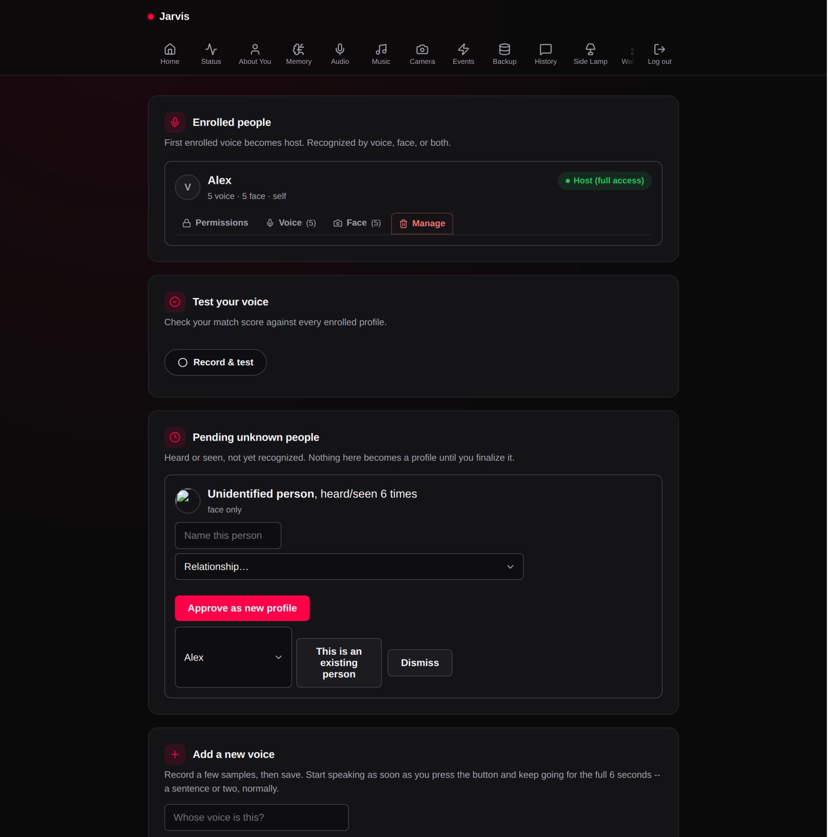 The Jarvis dashboard, People page